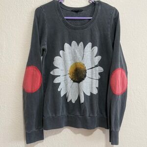 Truly Madly Deeply Daisy Graphic Sweatshirt Gray Pink Elbow Patches Kids Medium
